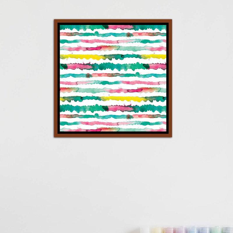 " Gradient Watercolor Lines Green " by Ninola Design, No Mat, 37" H x 37" W x 1.5" D, Classic Wood Frame Canvas