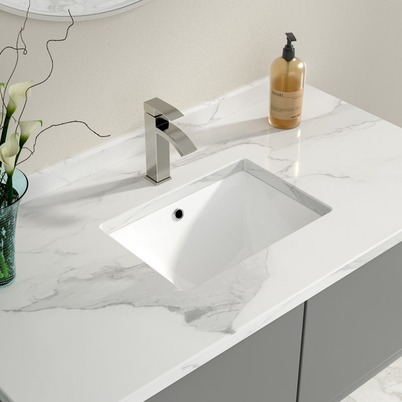 Lavabo de salle de bain encastrable rectangulaire en céramique blanche avec trop-plein L 18,5 po x l 13,5 po