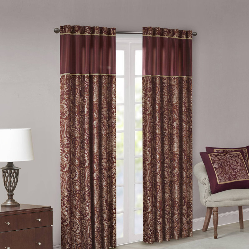Aubrey Jacquard Burgundy Curtain Panel Pair 50x95", 50" W x 95" L, Burgundy