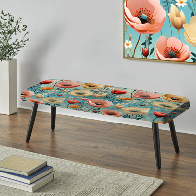 Playful Poppies Garden Motif floral - Banc noir rembourré floral