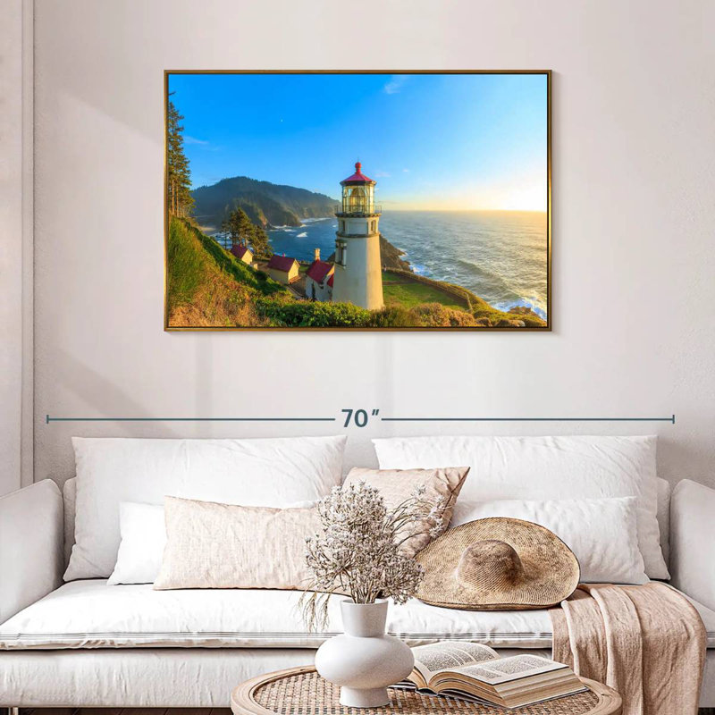 Phare de Heceta Head, Cadre flottant doré, 43 po x 29 po