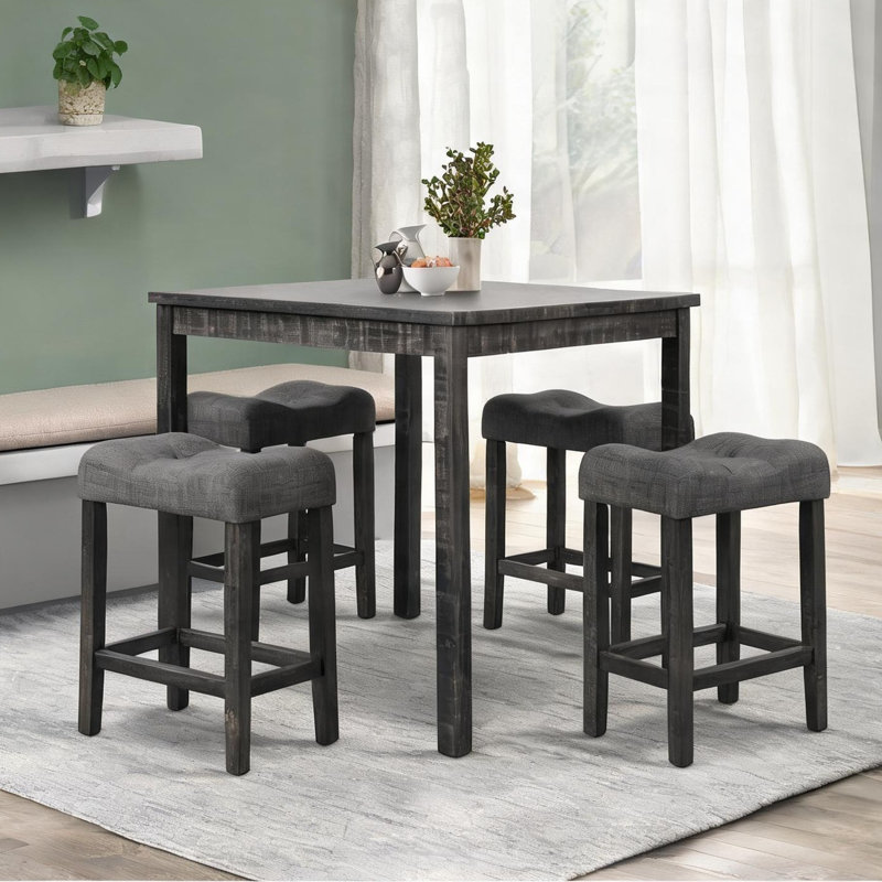 Ensemble de salle à manger carrée de 36 pouces avec tabourets rembourrés 36 pièces, style transitionnel, bois et tissu