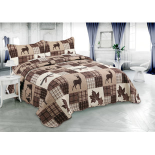 Ensemble de courtepointe en microfibre brun / beige 