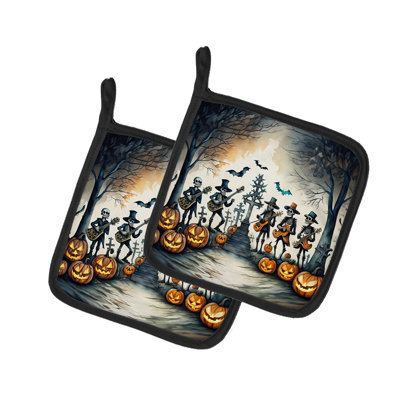 Mariachi Skeleton Band Spooky Halloween Pair of Pot Holders