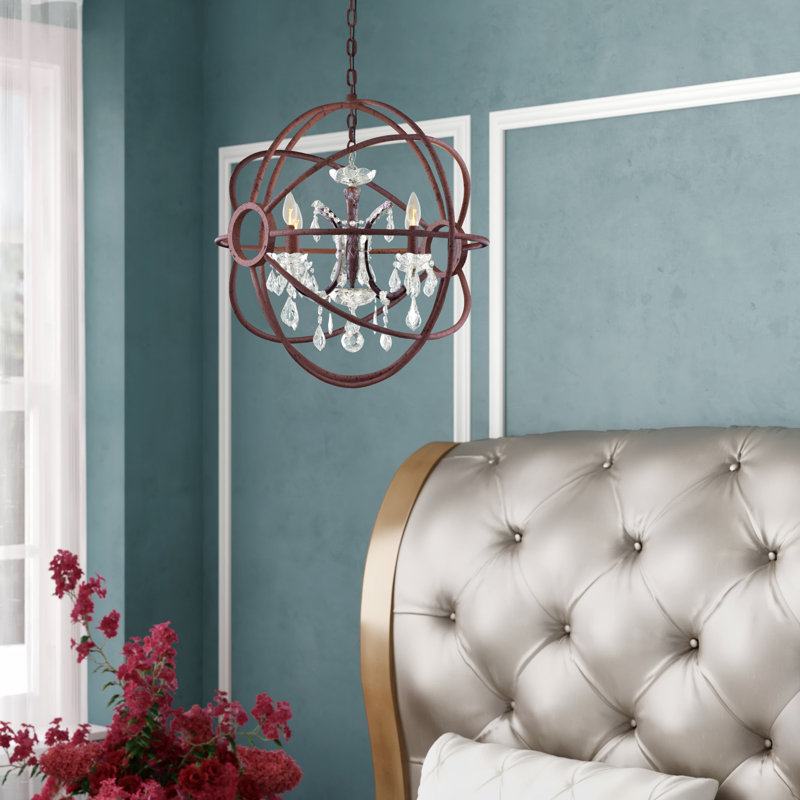 Svante 4 - Light Dimmable Globe Chandelier, Crystal (Clear), Dark Bronze