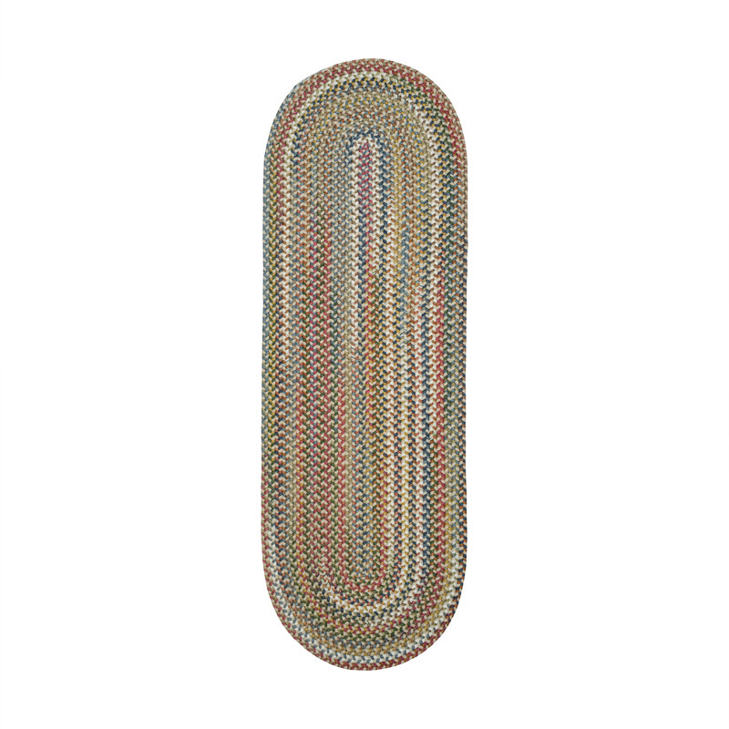 Tapis beige / vert / rouge tressé à la main Orval, Tapis de couloir 2 pi x 6 pi