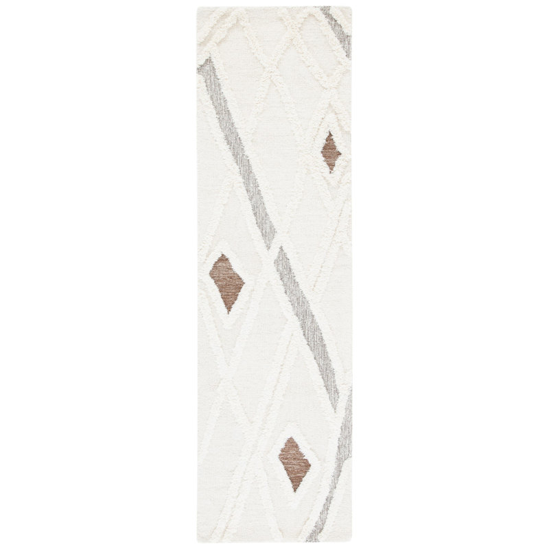 Saphira Geometric Handmade Tufted Cotton/Wool Cream/Brown/Gray Area Rug, Runner 2'3" x 8'