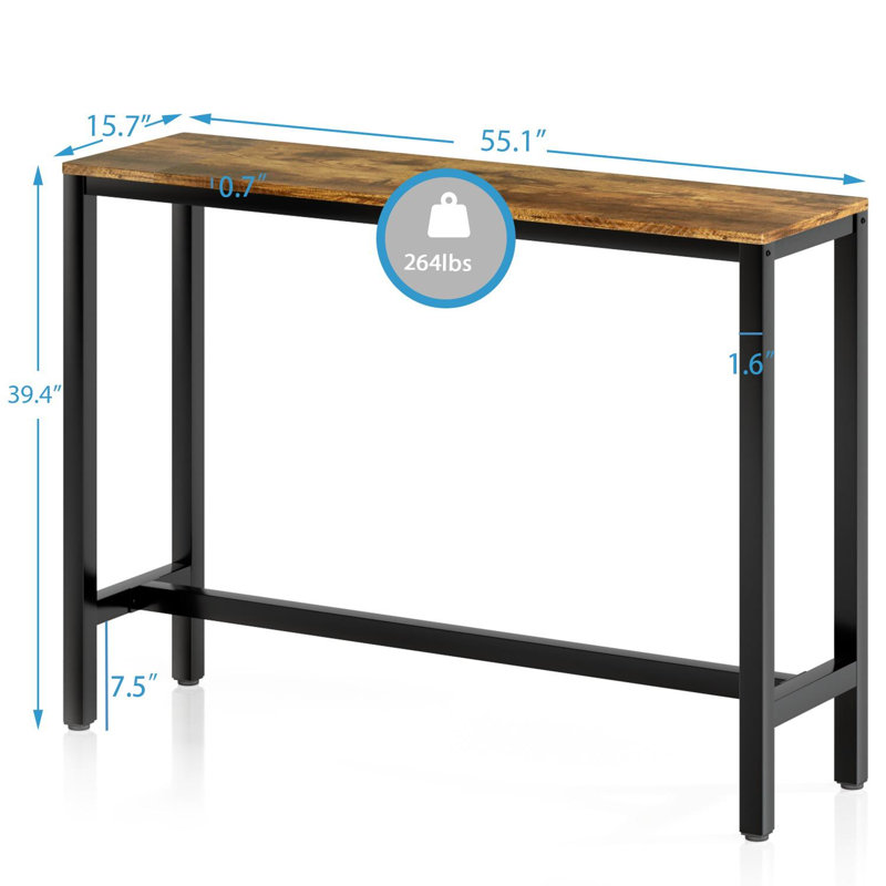 Table de salle à manger à hauteur de comptoir Strombury, l 47,2 po x L 47,2 po, Brun rétro