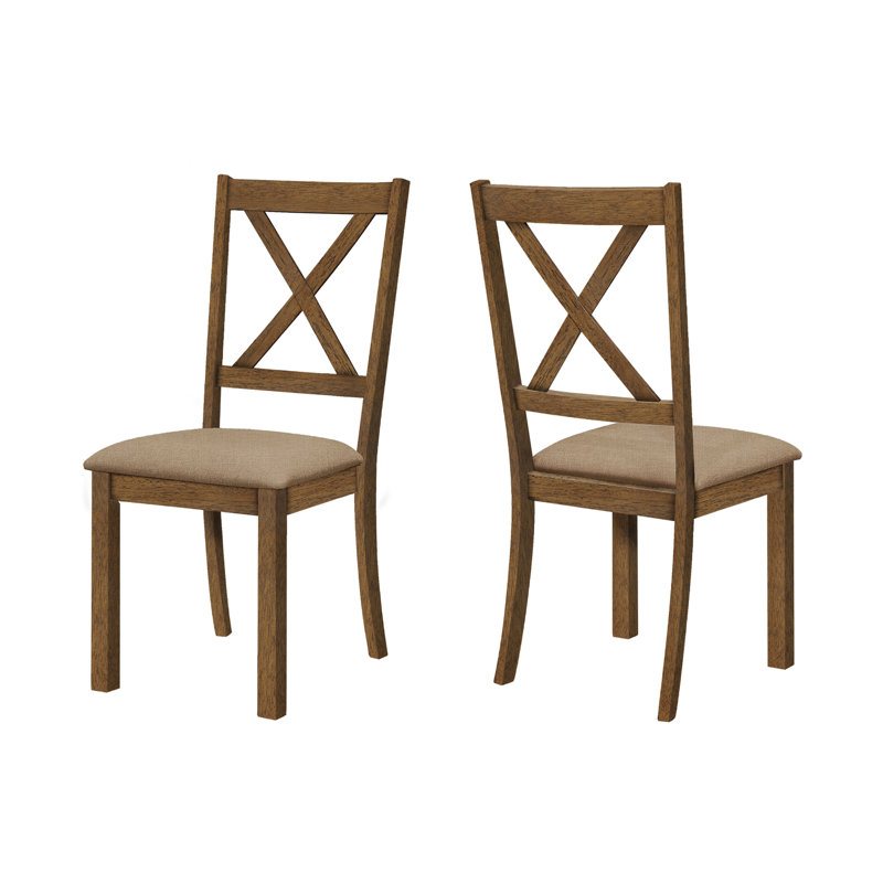 Chaise de salle à manger, ensemble de 2, côté, rembourrée, cuisine, salle à manger, tissu, structure en bois, transitionnel