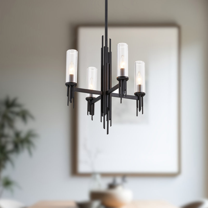Torres 4 - Light Chandelier, Matte Black/Clear Ribbed