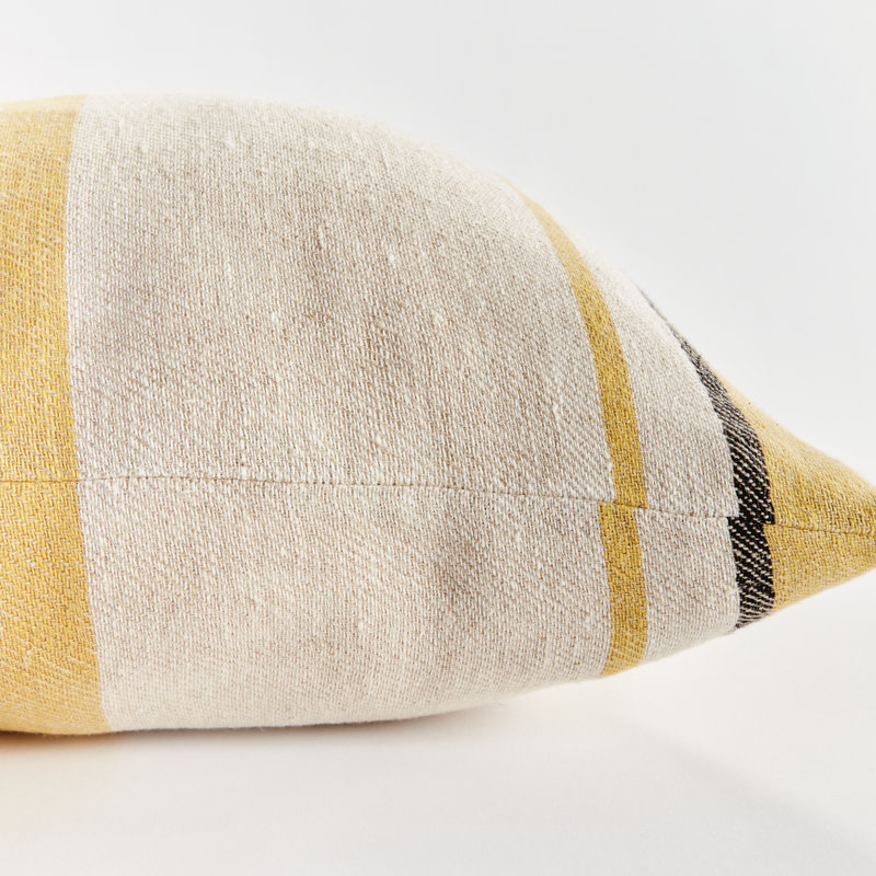 Finn Linen Throw Square Pillow Cover & Insert, Ochre/Charcoal Striped, Square 20" x 20"