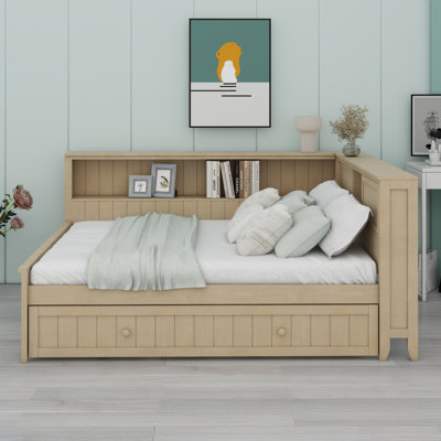 Wood Daybed With Storage Shelves And Trundle