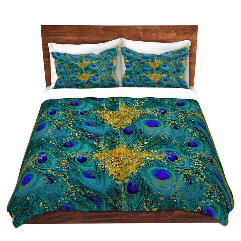 Ensemble de housse de couette simple DiaNoche en microfibre par Tina Lavoie - or paon