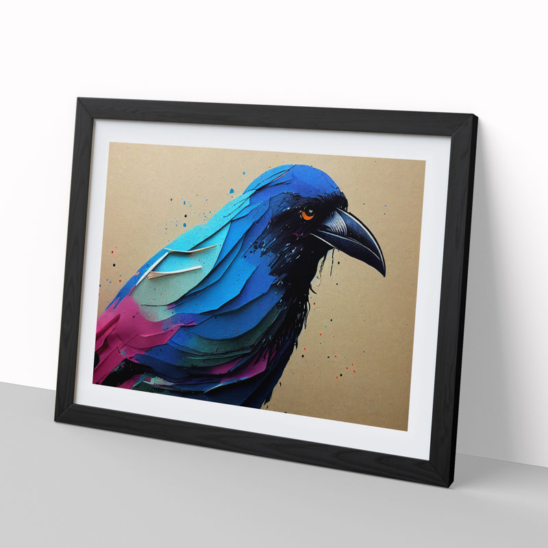Iconic Crow Bird Abstract - Single Picture Frame Painting, Black, 46cm H x 64cm W x 2cm D
