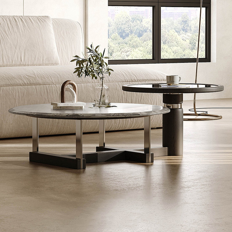 Ensemble de tables basses en marbre et verre