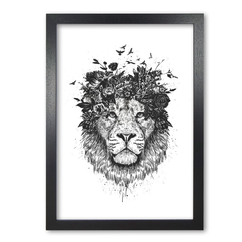 Floral Lion 1 Piece Wall Art, 29.7 cm H x 21 cm W x 5 cm D, Black Grain