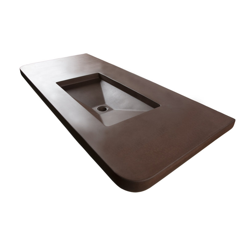 Newterra Concrete Handmade Rectangular Console Bathroom Sink, Terracotta, Deck Mounted