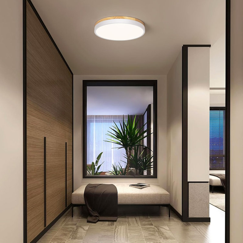 Modern Wood Ceiling Light,Round LED Flush Mount Ceiling Light,Minimalist Ceiling Lamp Ceiling Lighting Fixtures For Kitchen Bedroom Laundry Room Living Room Entryway Hallway&11.81 In