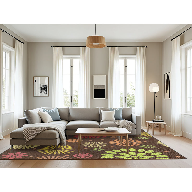 Tapis brun à motif floral Zoha, Rectangle 8 pi x 10 pi