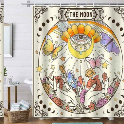 MysticSun Retro Tarot Shower Curtain - Gothic Floral Bathroom Decor Set with 12 Hooks