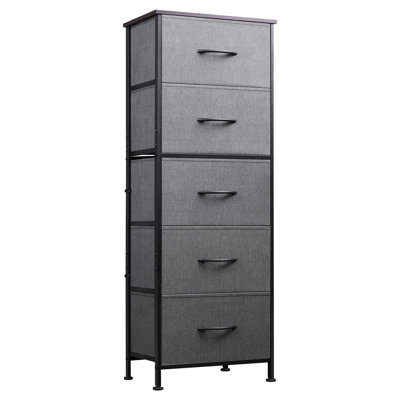 Commode en tissu, commode haute à 5 tiroirs pour la chambre à coucher, organisateur de rangement avec bacs en tissu, plateau en bois, structure en acier robuste, commode pour placard, couloir
