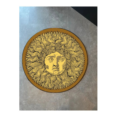 Sun Themed Black Round Rug