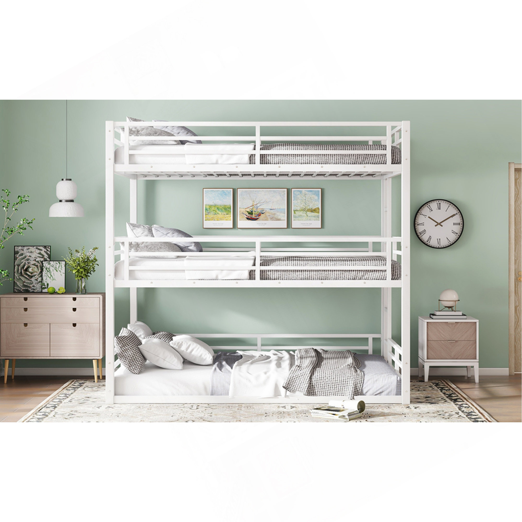 Ivy Bronx Full Over Full Over Full Bunk Bed, Metal Triple Bunk Bed With ...