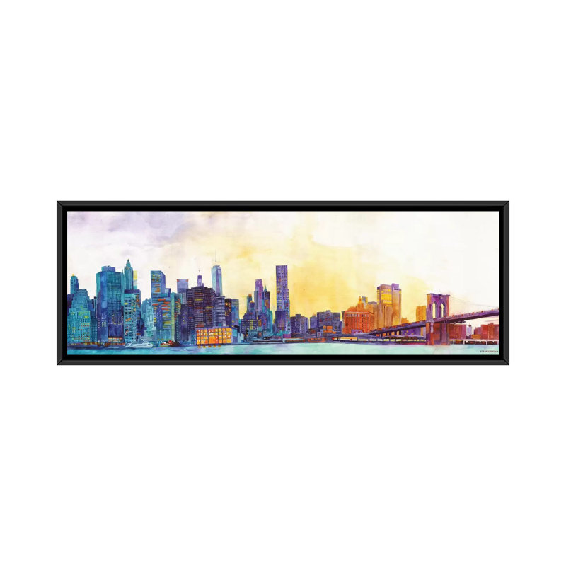 «NYC Panorama» par Maja Wronska, impression sur toile, H 12 po x l 36 po x P 1,5 po, Toile encadrée noire