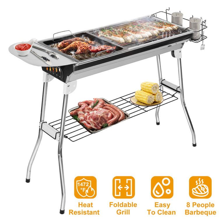 iMounTEK Foldable BBQ Grill, Portable 1472 °F Stainless Steel Charcoal  Barbeque Grill Set For Camping Picnic Backyard Cooking Party