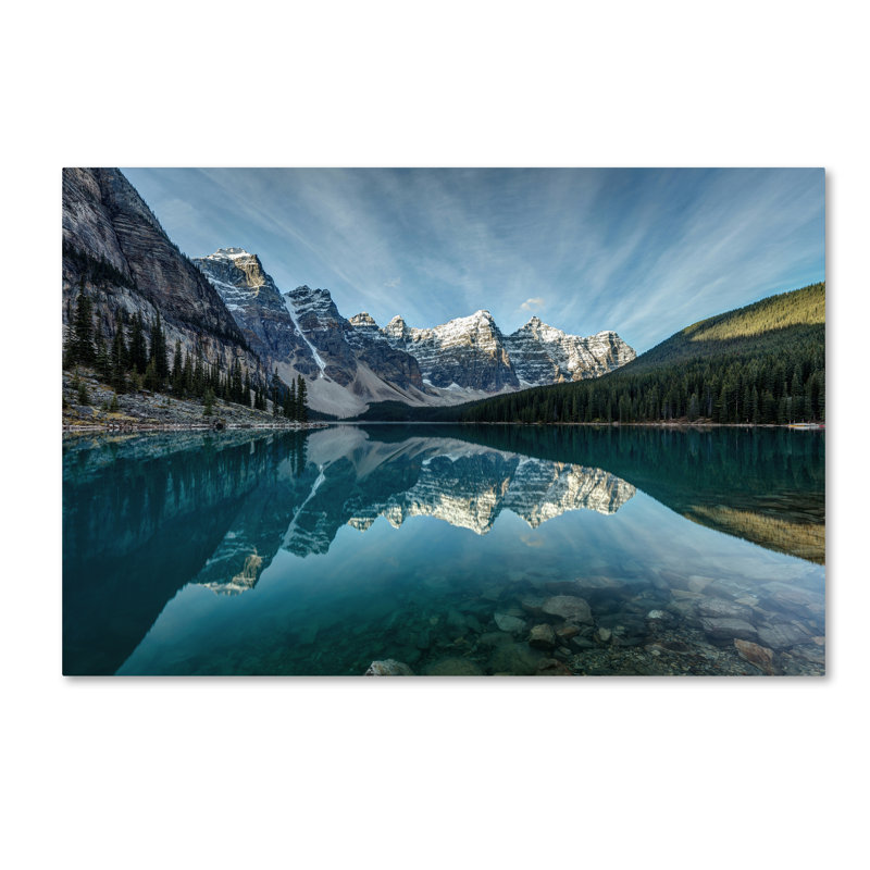 Wrapped Canvas Wall Art - Pierre Leclerc 'Moraine Lake Reflection' Wall Art for Living Room, Bedroom, or Office Décor - 30x47