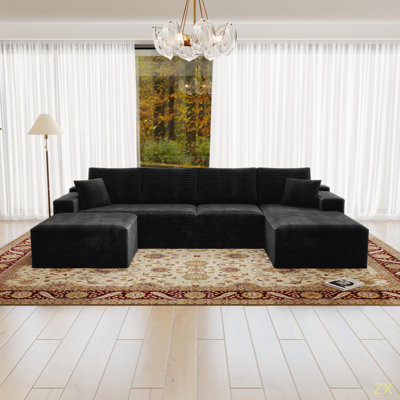 Siège de canapé modulaire 131,9 x 70,8 po, canapé rembourré et compressé pour le salon, la chambre à coucher, l’appartement, aucun assemblage requis, combinaison gratuite de 4 PC, tissu en velours côtelé moelleux