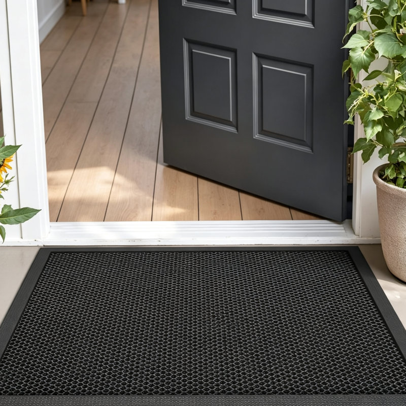 Black Front Door Mat 60 x 90 cm, Dirt-Trapping Doormat with Durable Non-Slip Rubber Backing