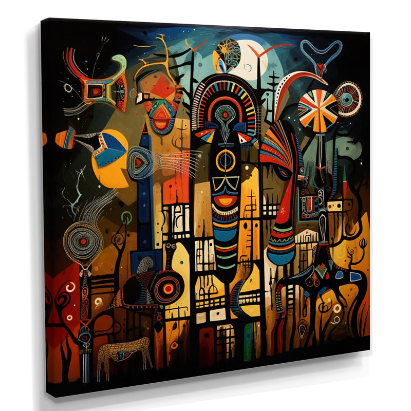 «Abstract Sub-Saharan Landscape - Art africain», reproduction d'art sur toile encadrée, Toile tendue, H 16 po x l 16 po