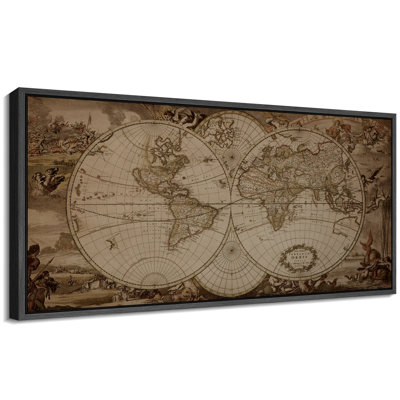 Impression sur toile encadrée, carte du monde rétro avec détails ornés