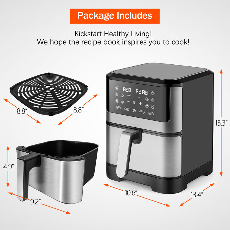 Friteuse à air numérique 8 pintes avec 10 préréglages tactiles, acier inoxydable, noir