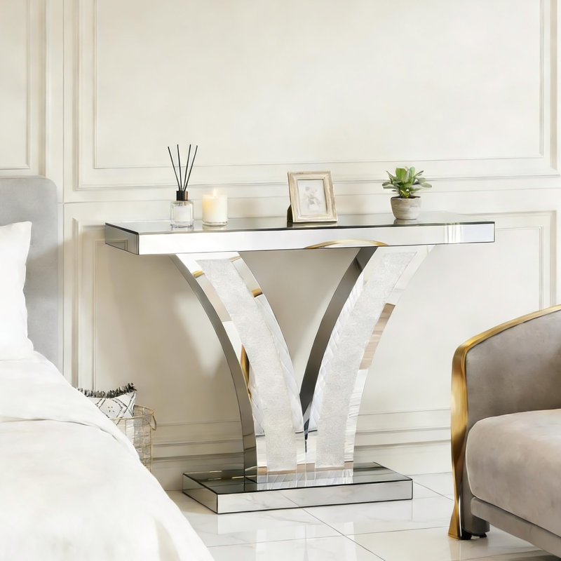 Table de vestibule en forme de V, table d'appoint en miroir, console