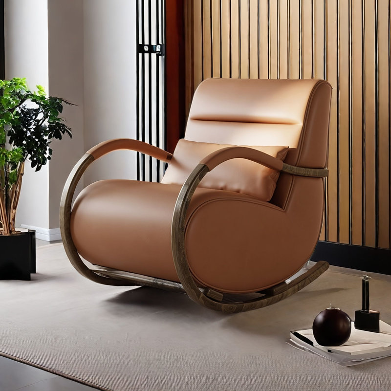 Chaise berçante moderne en bois massif rembourré, Orange