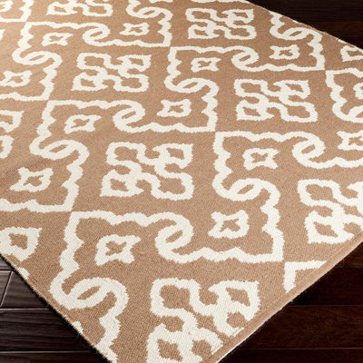 Tapis moka / crème en laine tissé à la main à motif géométrique Radnor