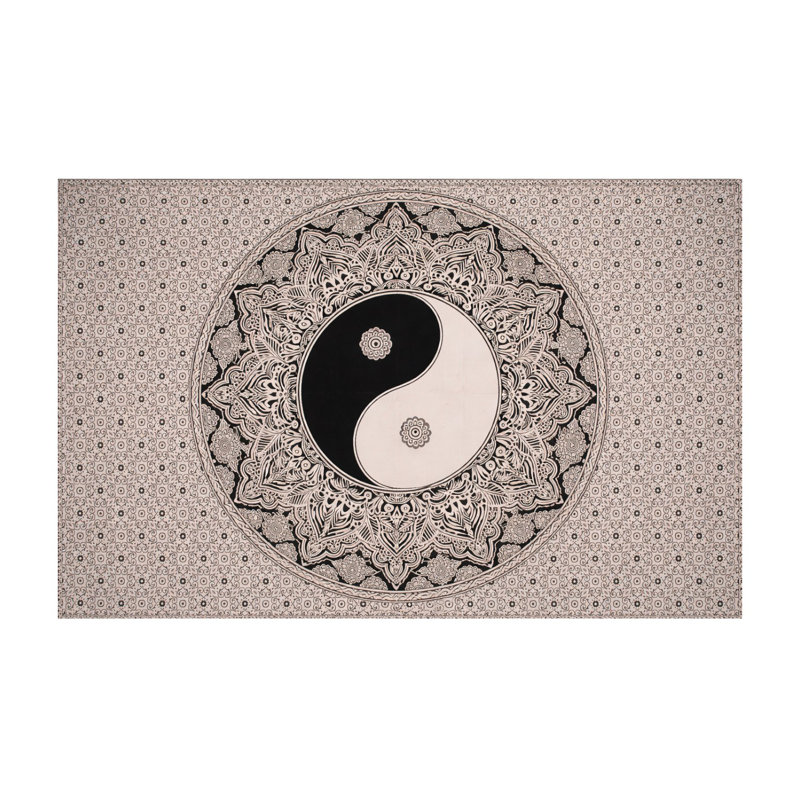 Tapisserie Yin Yang en coton tissée à la main - Mandala mural noir et blanc
