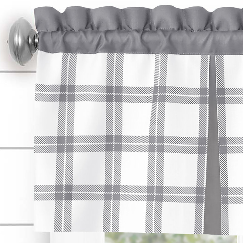 Victoriano Windowpane Plaid Country Farmhouse Rod Pocket Window Valance, Gray