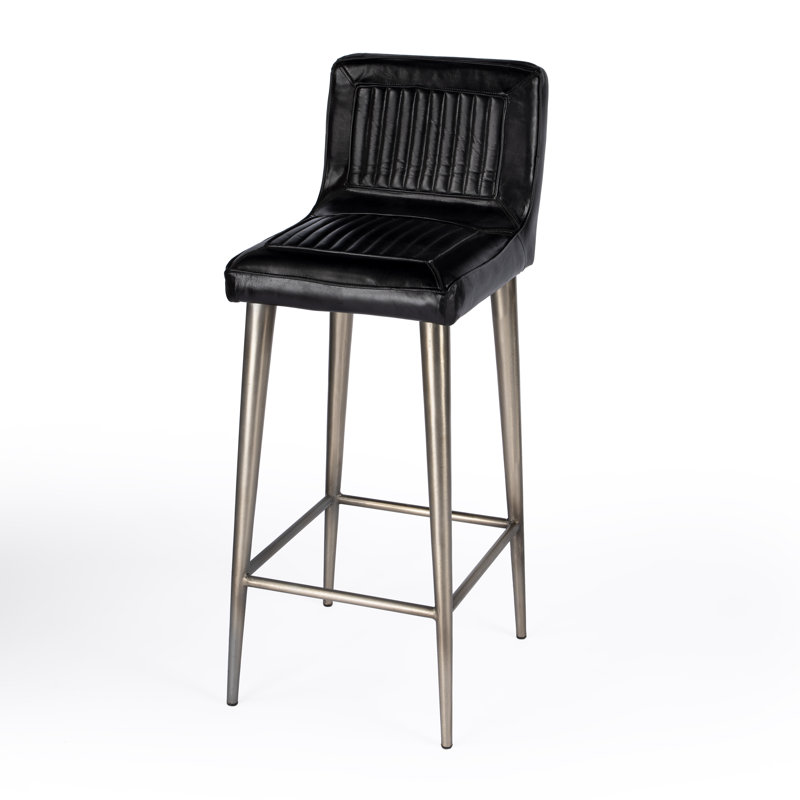 Maxwell Leather 32" Bar Stool, Black, Silver