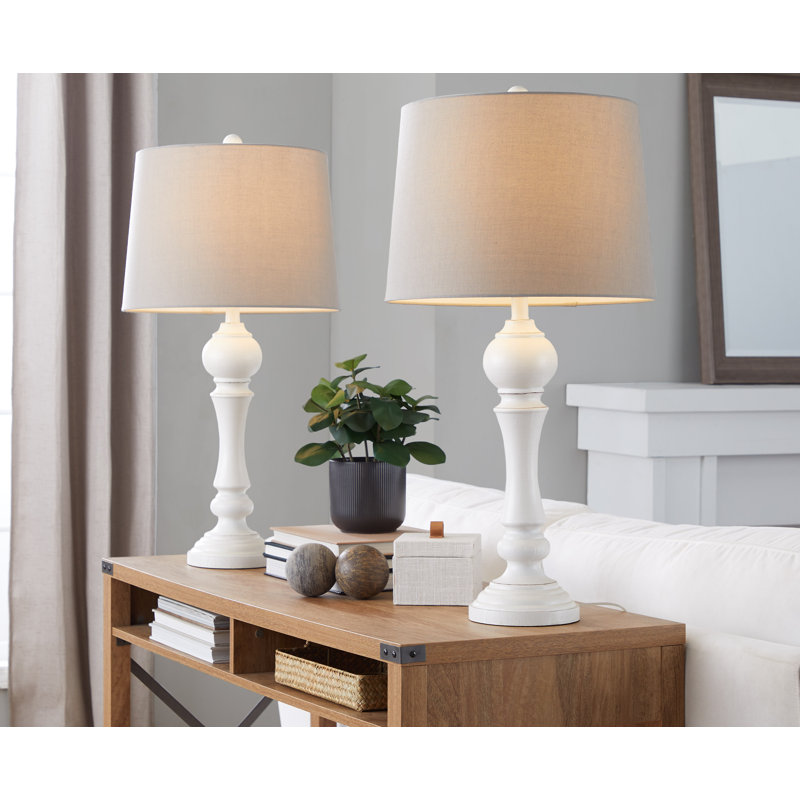 Lampes de table en polyrésine 32 po Fianna, Blanc / lin gris clair