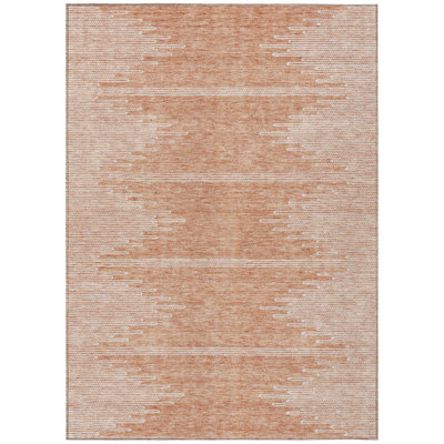 3' X 5' Salmon And Ivory Abstract Washable Indoor Outdoor Area Rug