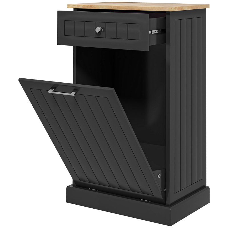 Black Wooden Kitchen Storage Cabinet with Light Wood Top