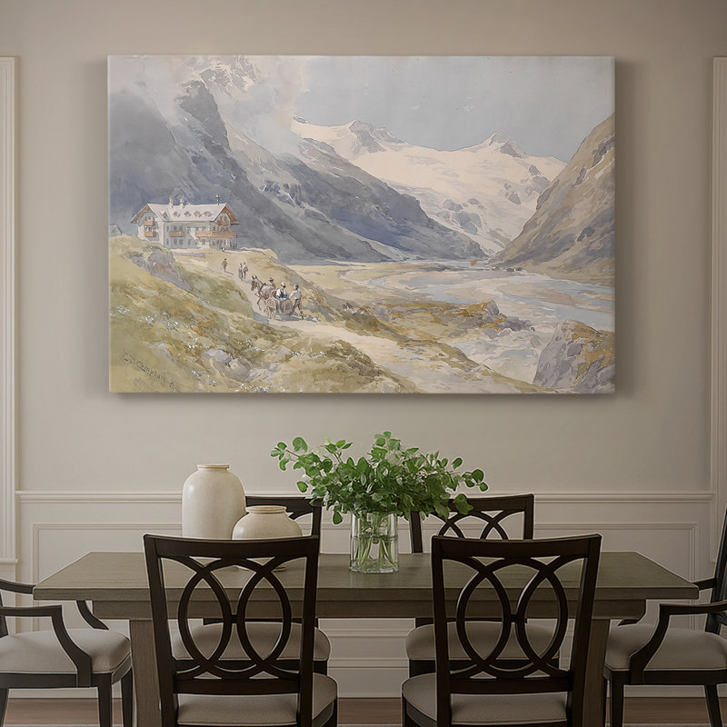 Vallée alpine avec Hotel-Edward Theodore Compton-Toile tendue avec châssis-c. Fin du 19e siècle / début du 20e siècle