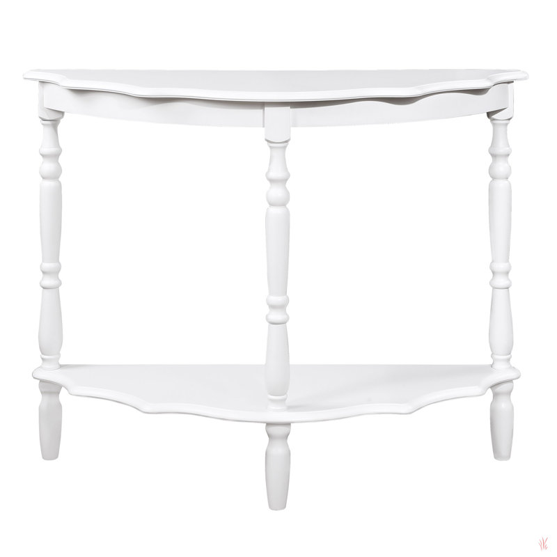 2'' Retro Circular Curved Half-Moon Console Table with Cloud Design Top and Open Shelf Solid Wood Frame and Legs, Milk White