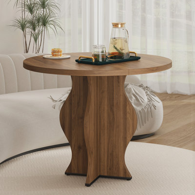 31.5 Inch Small Round Dining Table For 2, Farmhouse Round Kitchen Table, Wave Pedestal Base, Space-Saving Circle Dining Table For Apartment, Breakfast Nook, Dining Room
