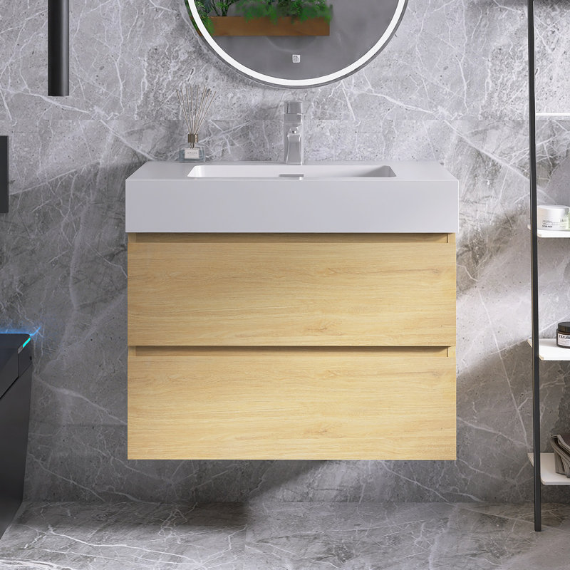 30 po Meuble-lavabo simple mural avec plateau, Chêne