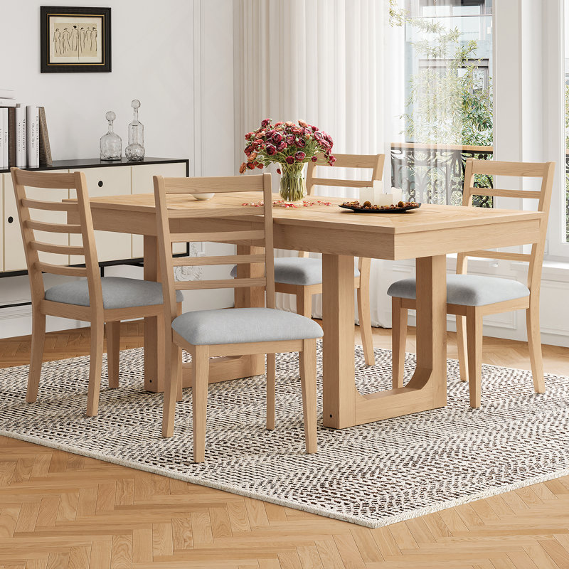 Ensemble de chaises de salle à manger Farmhouse avec dossier trapézoïdal et conception sans accoudoirs, Naturel