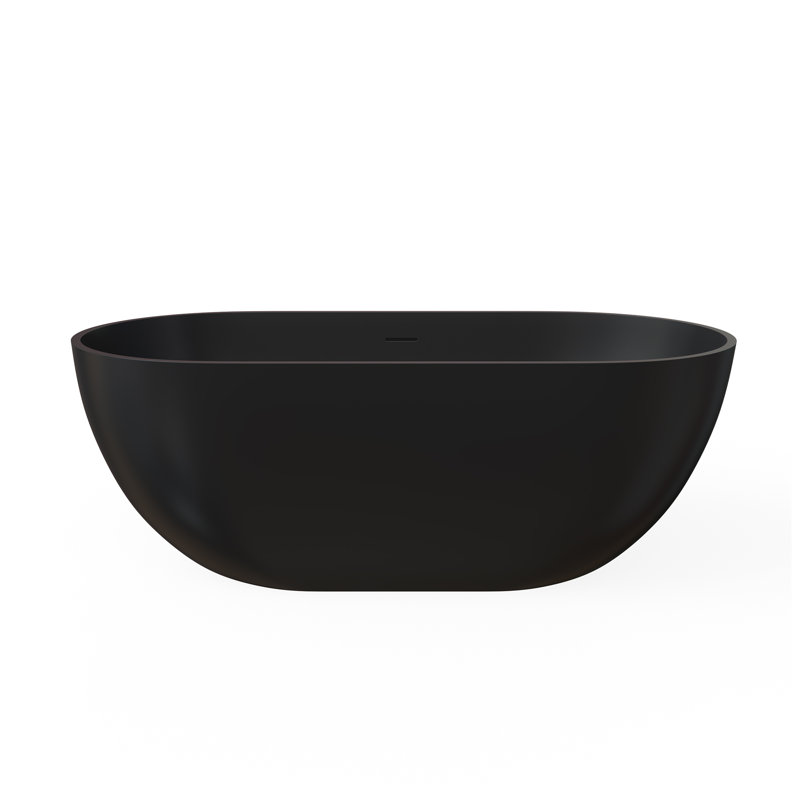 Baignoire profonde autoportante 59 po à surface solide en résine et pierre noire matte avec dossier ergonomique 128 ° 59 po